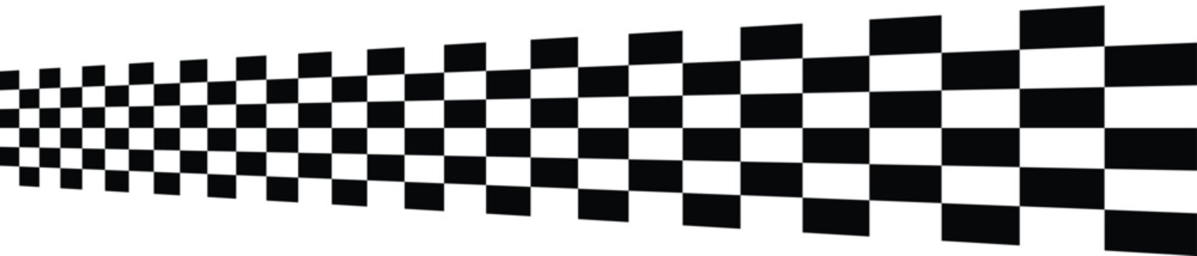 Checkered racing flag wave pattern. Black and white geometric checker background. Bold motorsport finish line design element.
