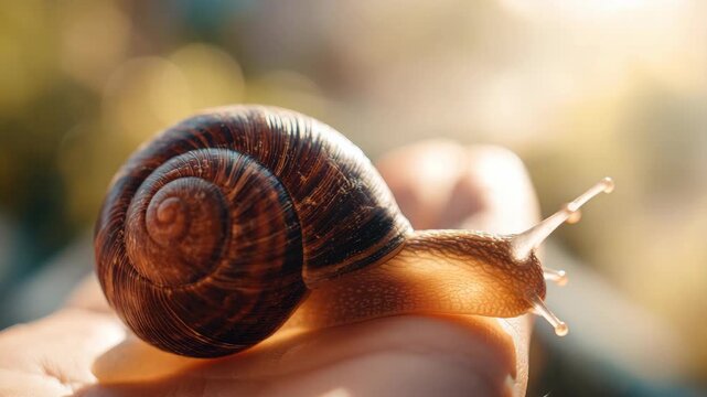 Close-up of a snail's shell and antennae.