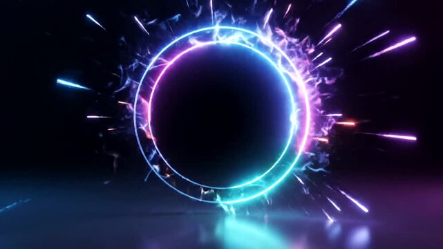 Abstract Neon Ring With Sparks and Light Effects.