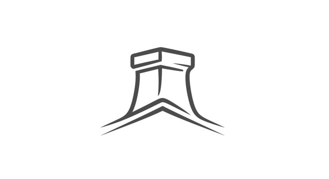 Minimalist line art illustration of a classic chimney on a pointed rooftop, a simple architectural icon for home design and building.