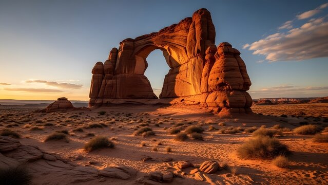 Spectacular delicate arch in utah landscape during golden hour in united states of america