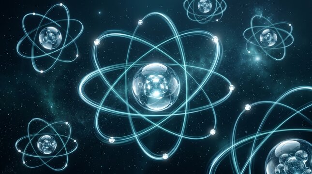 Quantum exploration of atomic structures cosmic realm digital art sci-fi environment abstract viewpoint