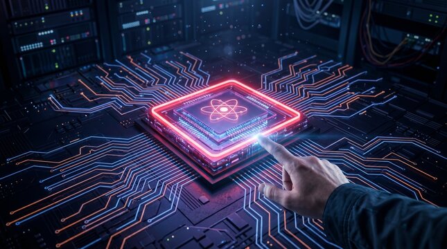 Quantum processor breakthrough technology lab digital art futuristic environment close-up view innovations in science