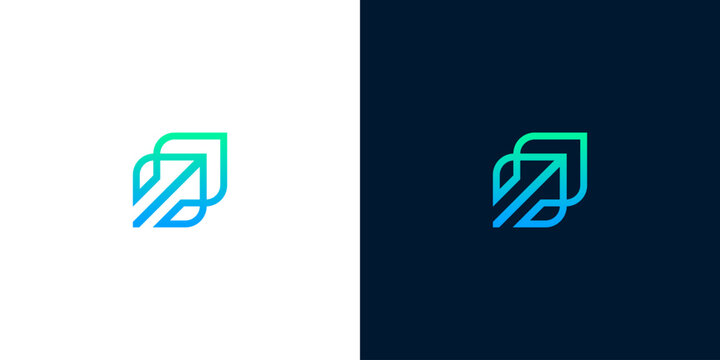 Abstract digital leaf logo design on white and dark backgrounds