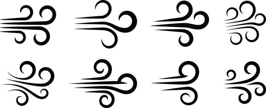 Strong wind airflow weather icon vector illustration, swirling air gust symbol, storm wind lines graphic, climate forecast icon, isolated minimal design, clean modern style for apps and 