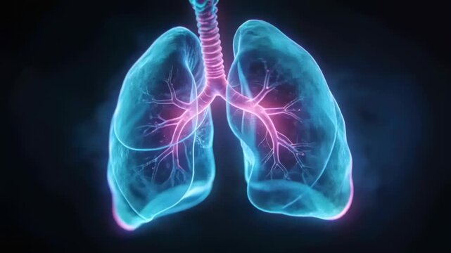 Animating lungs with trachea and bronchi expanding, contracting on play in studio to show breathing