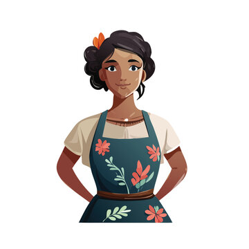 Woman with flower apron vector illustration isolated on white background