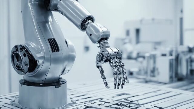 Advanced robotic arm with multiple joints and articulated segments in a high-tech laboratory setting, designed for precision tasks and automation