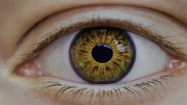 Extreme close-up macro shot of a human eye with a detailed brown iris and dark pupil