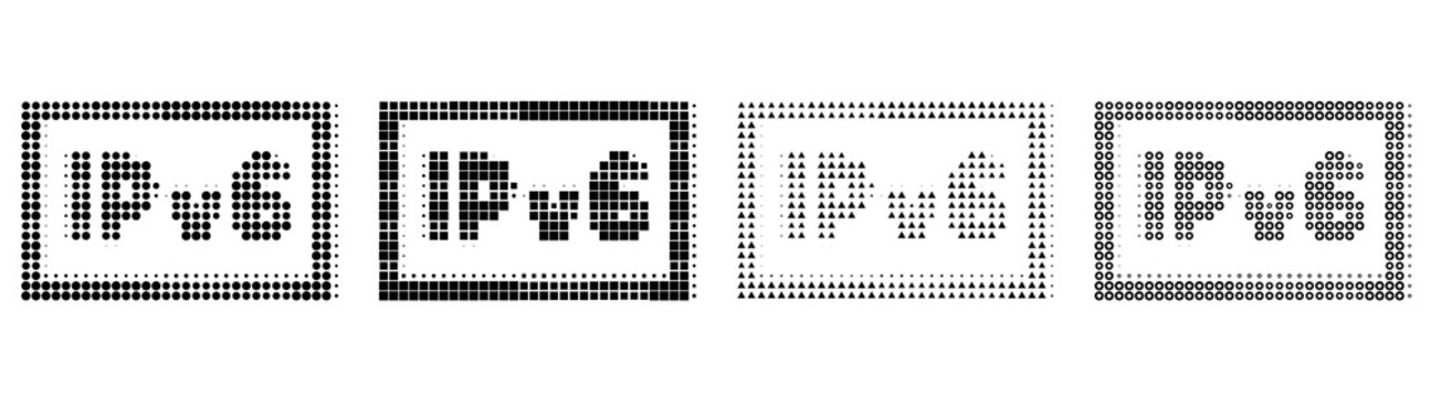 Set of gradient halftone ipv pictograms. Data exchange icon collection and design. Newspaper print illustration. Old-school silkscreen design. Classic comic book look.
