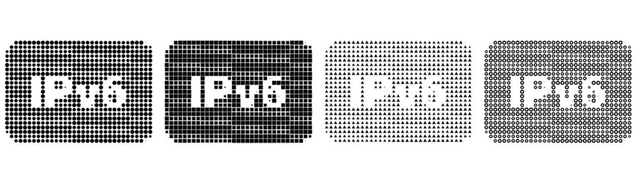 Halftone circular dot ipv icon set isolated on transparent background, symbols for Internet web and online network technology. Distressed magazine print finish.