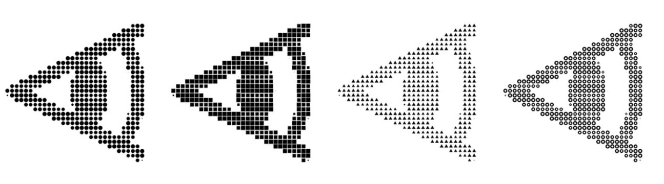 Risograph style halftone icons - focal length. Photo video icon collection and design. Editorial vector design. High-contrast monochrome detail. Classic comic book look.