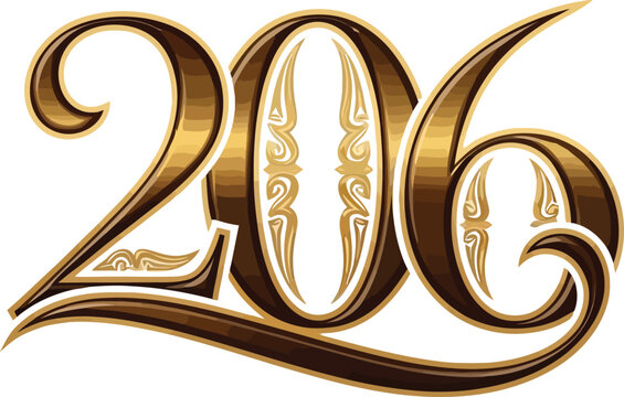 Ornate metallic gold number 206 with swirls and decorative filigree