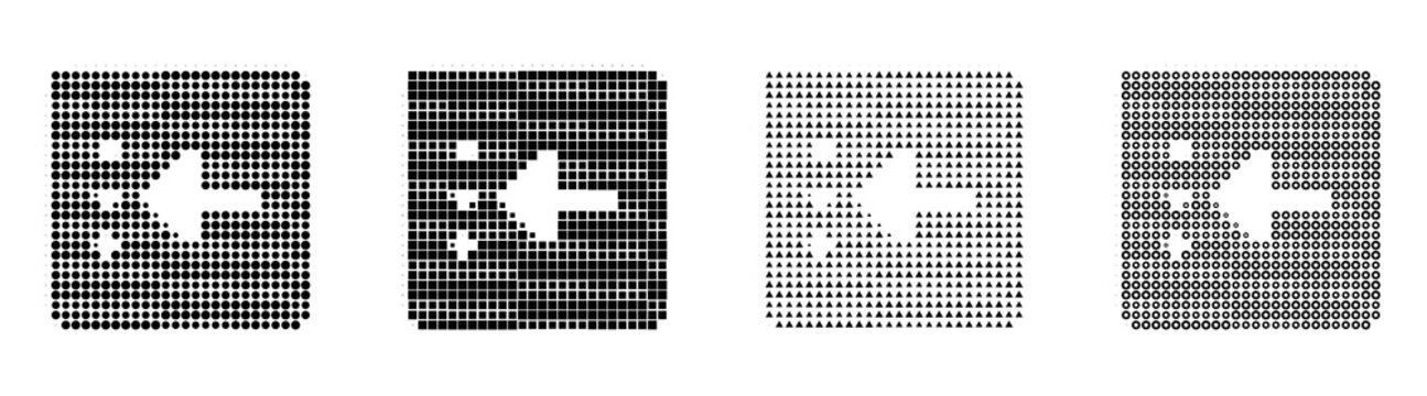Vintage halftone home buton icons with blue cyan duotone. Keyboard keys icon collection and design. Editorial illustration. Vintage editorial illustration.