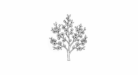 Fototapeta premium Delicate sketch of a flowering tree branch with blossoms and leaves