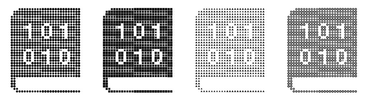 Retro halftone icon collection - informatics book. Book icon collection and design. Vintage dot pattern illustration. Vintage editorial illustration. Bold pop art aesthetic.