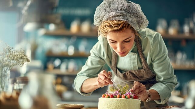 Chef decorating cake