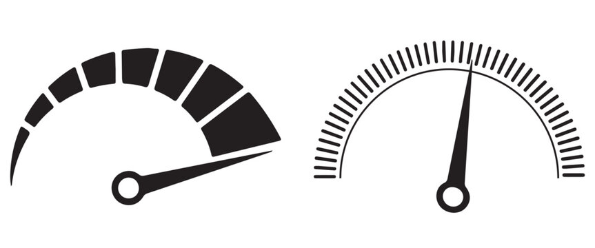 Speedometer Gauge Icon Set &ndash; Performance Level Dashboard Meter with Dial, Power Indicator, Arrow Scale and Modern Technology UI Vector Illustration