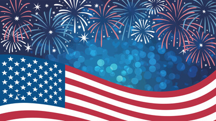 Obraz premium American flag waving with vibrant fireworks exploding in the night sky