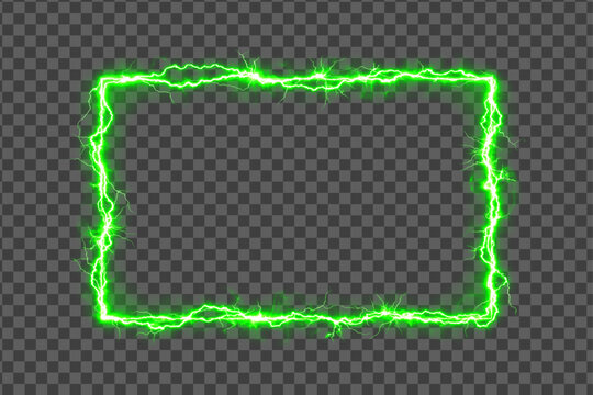 Green electric lightning rectangle frame transparent neon light effect PNG