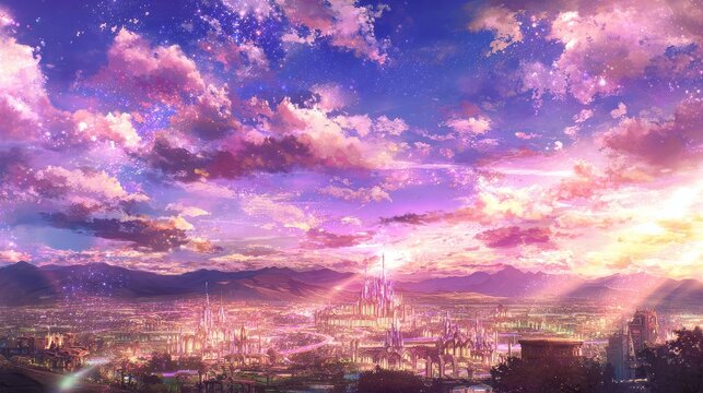 Dreamlike Celestial Bridge Above Pastel Clouds Leading to a Fantasy Sky City