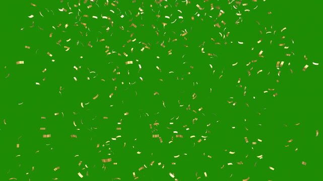 gold confetti video on transparent background with alpha channel. gold confetti falling in slow motion 3d rendering gold confetti particle flying include alpha matte. Double burst of confetti.	