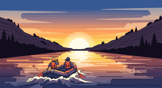 Pixel Art Rafting Adventure at Sunset