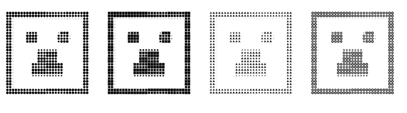 Halftone circular dot lan over powerline icon set isolated on transparent background, symbols for Network connection and digital technology. Classic comic book look.