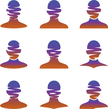 Purple and orange gradient human head silhouettes