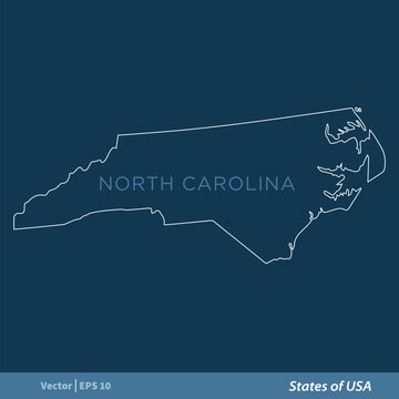 North Carolina - Outline States of USA Vector Template, stroke editable Illustration Design