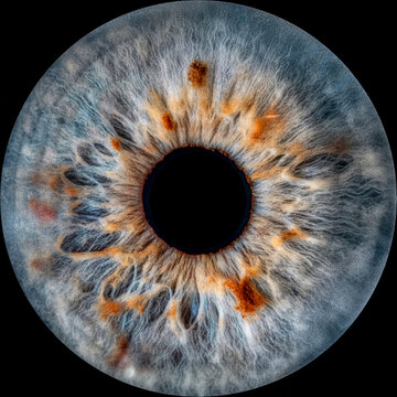 Close-up of human eye iris on black background, macro photography