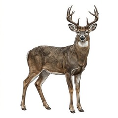 Fototapeta premium Deer with large antlers standing in nature isolated on white background