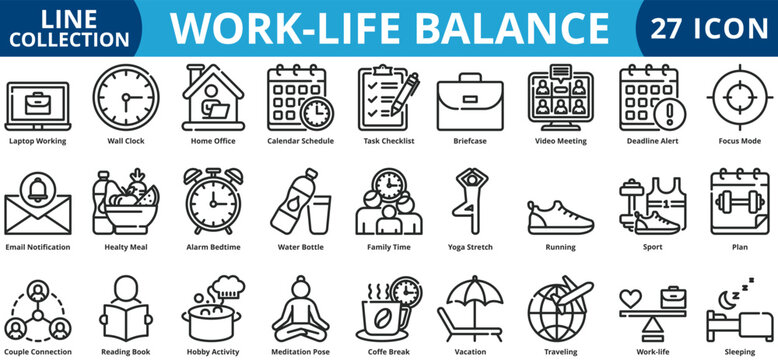 Work-life balance icon set outline style icon set collection vector illustration