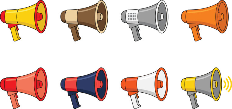 Megaphone and Bullhorn Icon Set for Marketing Advertising Social Media Announcements Promotions Alerts and Public Broadcasting Vector Designs