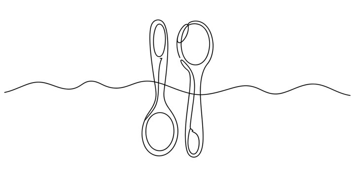 Continuous one line drawing of two spoons isolated on white background, Vector, illustration