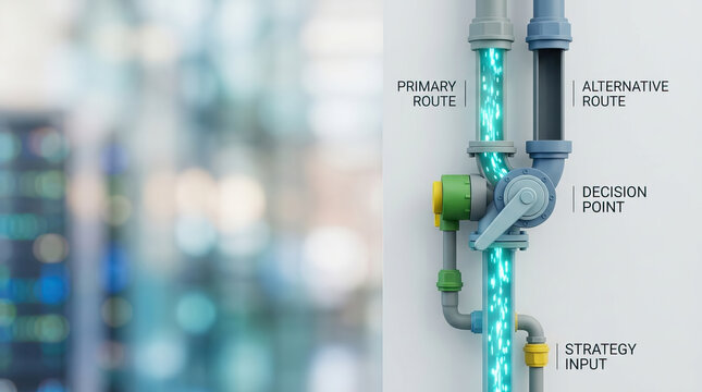 Pipeline Valve Decision point Strategy input Primary route Alternative route Flow control Industrial Technology Mechanism Fluid Engineering Metal Equipment System Control Direction Choice Process