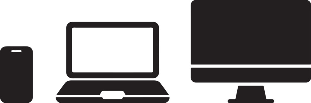 Consumer electronics silhouettes in a row against a white background