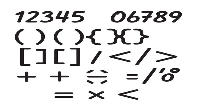 Digital Math Symbols: A crisp and clear display of mathematical characters, meticulously arranged and presented for instructional use. 