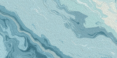 An abstract blue water surface features a frozen winter texture with marble patterns and cold frost designs on a textured nature canvas. © ATIA