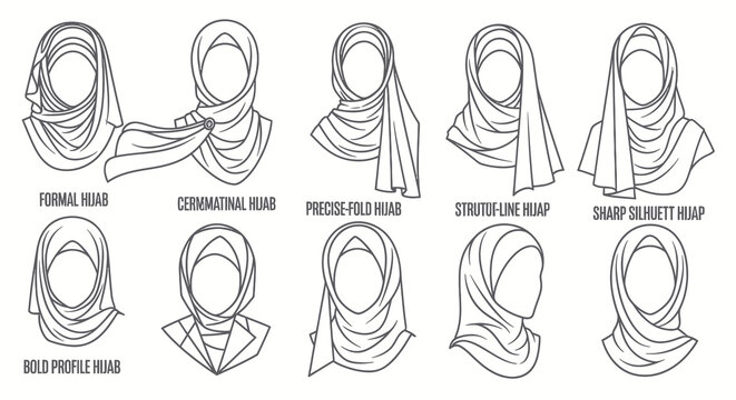 Various Muslim Hijab Styles and Headscarf Fashion Silhouette