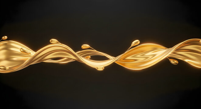 Abstract golden splash creating elegant wavy form on dark background, liquid gold element for luxury design.