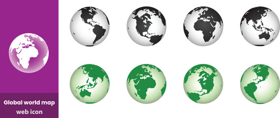 Global world map outline black and white detailed landmass shapes continent geography planet earth silhouette © sariful