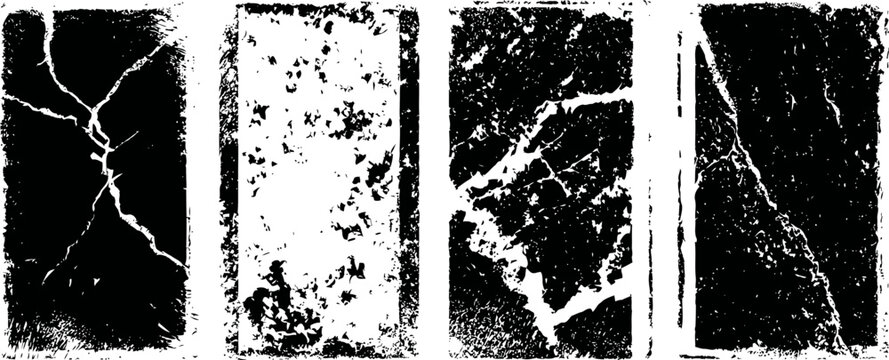 Grunge black and white cracked texture backgrounds vintage distressed worn surfaces with scratches and rough patterns