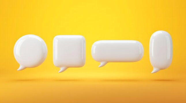 3D speech bubbles on yellow background for chat and communication concept