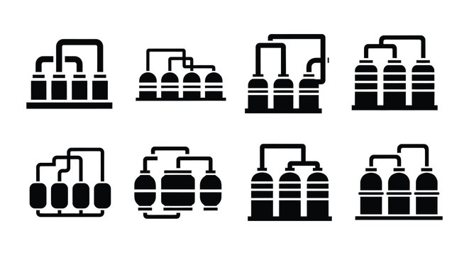 Roller coaster car icons black silhouette set on white background