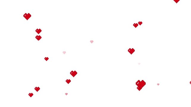 Pixel art hearts floating animation isolated on white background