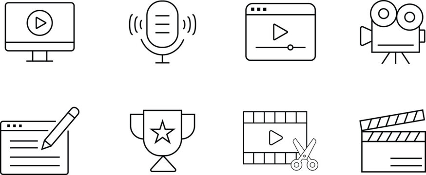 Content creator icon set vector art illustration. Editable line icons