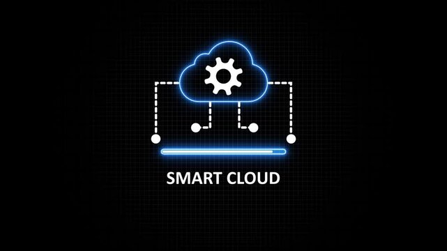 Futuristic smart cloud computing animation with gear and data transfer futuristic technology