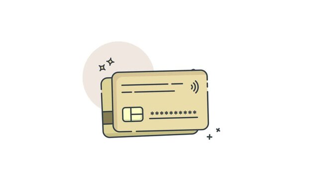 Financial Payment Concept with Credit Card and Coin Money Animated Illustration on White and Green Background