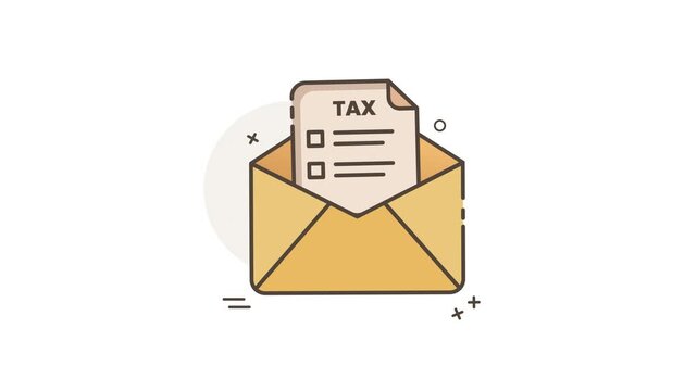 Annual Tax Receipt Document in Open Envelope Concept Animated Illustration on White and Green Background